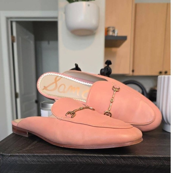 Sam Edelman Shoes - Sam Edelman Linnie Bit Mules Peach Pink Leather Horsebit Loafers Womens 8.5